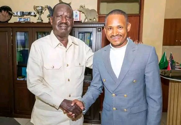 File image of the late Raila Odinga and Embakasi East MP Babu Owino.